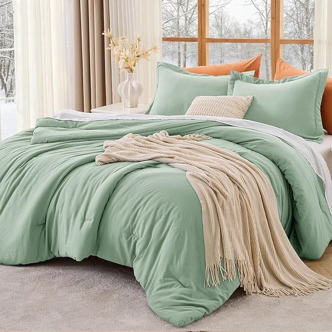 Comfortable MUXHOMO Queen Comforter Set All Season Ultra Soft Down Bedding - 3 Piece Lightweight Bed Set Includes 1 Comforter 90 quot x90 quot and 2 Pillow Shams 20 quot x26 quot Sage Green Flexible