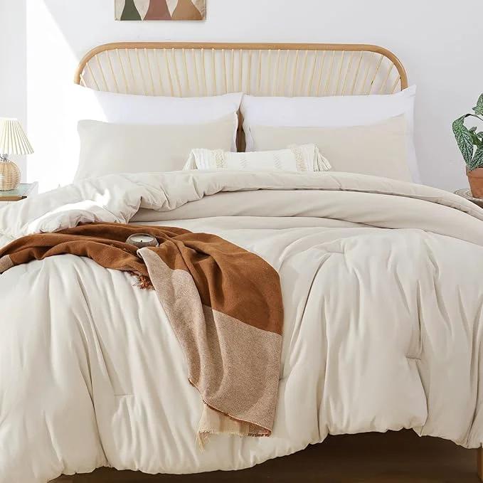 Pure ROSGONIA Beige Comforter Set Queen 3pcs 1 Boho Beige Comforter amp 2 Pillowcases All Season Bedding Lightweight Soft Bedspread Blanket Quilt Carefully Designed
