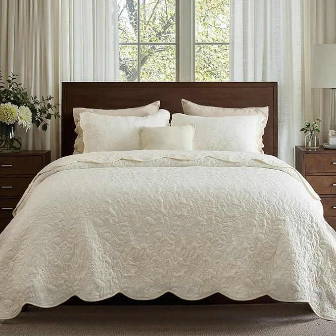 Durable Bedsure Quilts Queen Size - Ultra Soft Pre-Washed Cloud-Like Bedding All-Season Lightweight Comforter for Country Bedroom Leaf Design Coverlet in Cream Yellow 90 x 96 Inches Stitch- Quilting Ultra Soft Lightweight Machine Washable Pet-Frie... Reliable