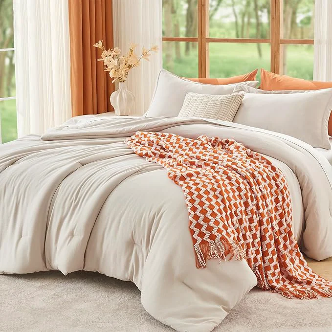 World-Class MUXHOMO Beige Oversized King Comforter Sets All Season Ultra Soft Down Bedding - 3 Piece Lightweight Bed Set Includes 1 Comforter 120 quot x98 quot and 2 Pillow Shams 20 quot x36 quot Smart