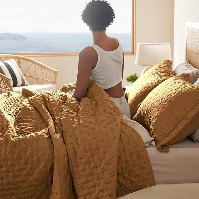 Reusable Bedsure Quilts Queen Size - Honey Ginger Bedspread Queen Size amp Lightweight Comforter Boho Coverlet with Clover Pattern Ultra Soft All-Season Bedding 90 x 96 Inches Stitch- Quilting Ultra Soft Lightweight Machine Washable Pet-Friendly Effective
