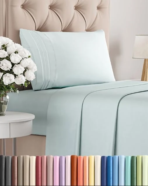 Superior Twin Size 3 Piece Sheet Set - Comfy Breathable amp Cooling Bed Sheets Set - Hotel Luxury Bedding for Women Men Kids Teens Boys amp Girls - Deep Pockets Ultra-Soft Wrinkle - Oeko-Tex - Ice Blue Sustainable