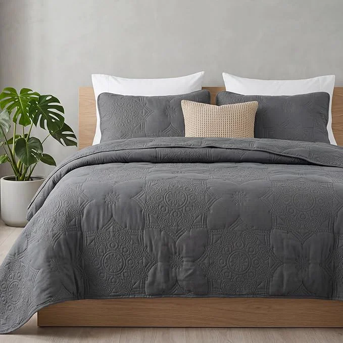 Eco-Friendly Bedsure King Quilt - Dark Grey Bedspread King Size amp Lightweight Comforter Modern Coverlet with Mandala Pattern Ultra Soft All-Season Bedding 106 x 96 Inches Stitch- Quilting Ultra Soft Lightweight Machine Washable Pet-Friendly Authentic