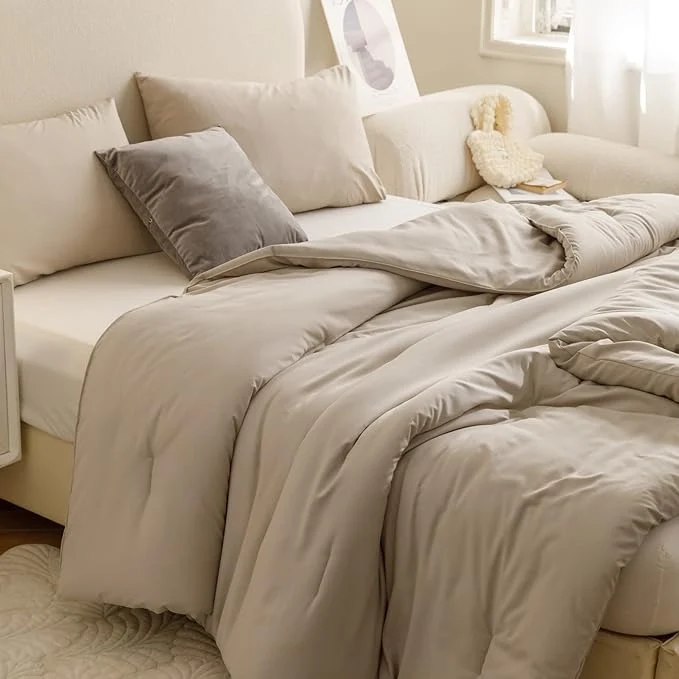 Exclusive ROSGONIA Queen Comforter Set Oatmeal 3pcs 1 Boho Oatmeal Comforter amp 2 Pillowcases All Season Soft Bedding Lightweight Bedspread Blanket Quilt Outstanding