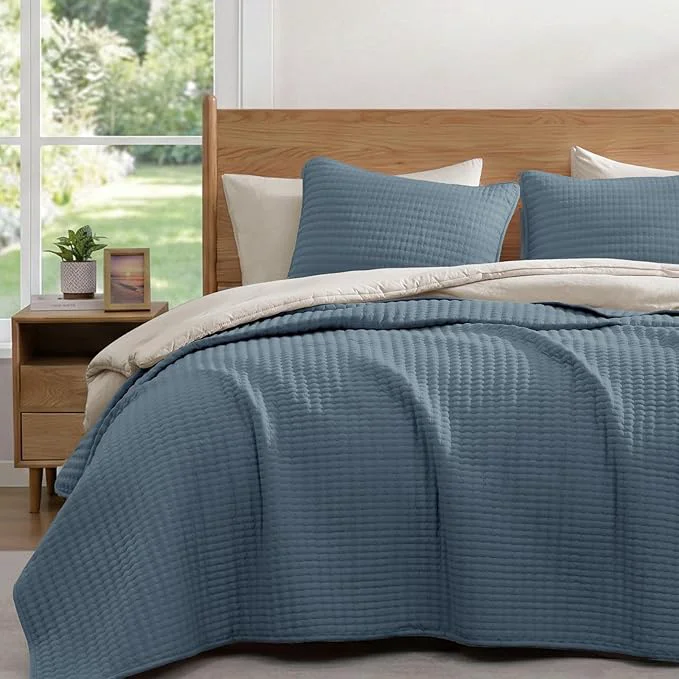 High-End WRENSONGE Twin Quilt-2 Pieces Lightweight Bedspreads Oxford Blue Twin Quilt Bedding Set for All Seasons Soft Summer Coverlet Suitable for Bed Couch Quilt Blanket Comfortable