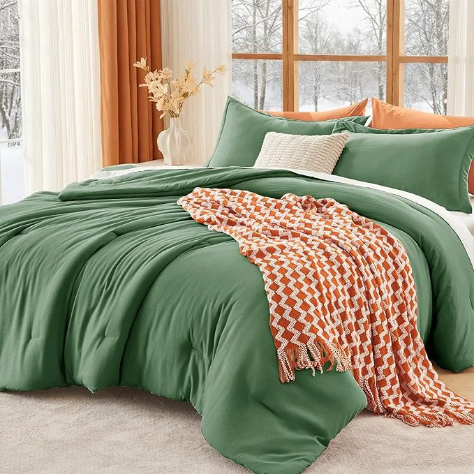 Traditional MUXHOMO King Size Comforter Set All Season Ultra Soft Down Bedding - 3 Piece Lightweight Bed Set Includes 1 Comforter 104 quot x90 quot and 2 Pillow Shams 20 quot x36 quot Dark Green Premium