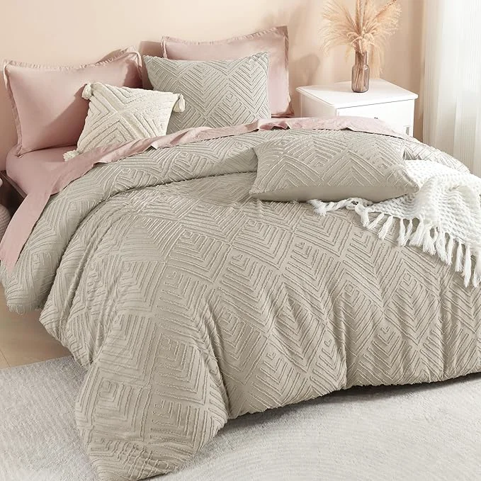 Minimalist Litanika Oatmeal Super King Size Comforter Set 3 Pieces Tufted Boho Farmhouse Bedding Comforter Sets Lightweight Fluffy Comforter Bed Set for All Season 120x120In Comforter and 2 Pillowcases Elite