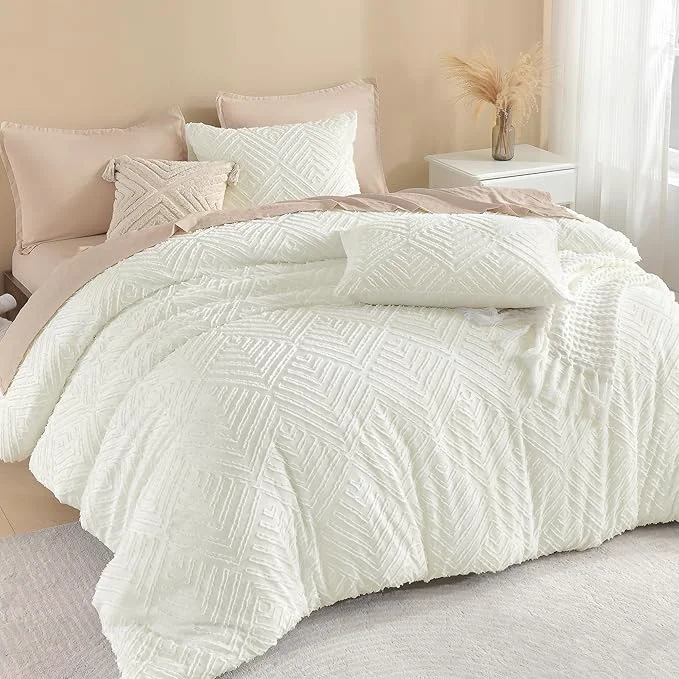 Secure Litanika Super King Comforter Ivory 3 Pieces Tufted Boho Farmhouse Bedding Comforter Set Lightweight Fluffy All Season Comforter Set 120x120In Comforter amp 2 Pillowcases Classic