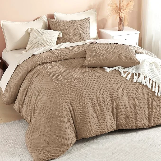Original Design Litanika Taupe Queen Comforter Set 3 Pieces Tufted Boho Farmhouse Bedding Comforter Sets Lightweight Fluffy Comforter Bed Set for All Season 90x90In Comforter and 2 Pillowcases Fashionable