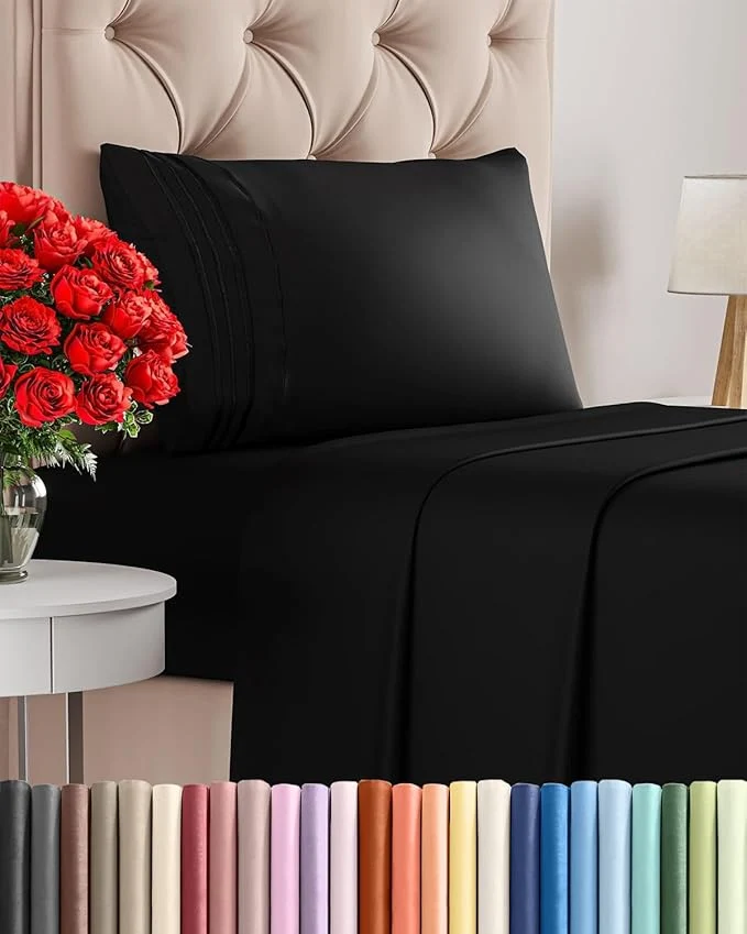 Casual Twin XL Size 3 Piece Sheet Set - Comfy Breathable amp Cooling Bed Sheets Set - Hotel Luxury Bedding for Women Men Kids Teens Boys amp Girls - Deep Pockets Ultra-Soft Wrinkle - Oeko-Tex - Black Effective