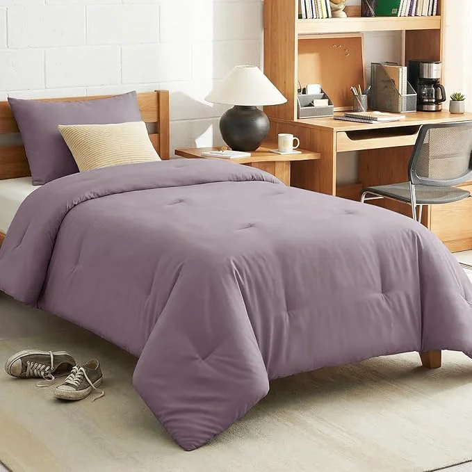 CozyLux Twin Twin XL Comforter Set Dusty Purple 2 Pieces Twin Extra Long Solid Breathable Bedding Sets College Dorm Grayish Purple Luxury Bed Set with Down Comforter and 1 Pillowcase Sustainable