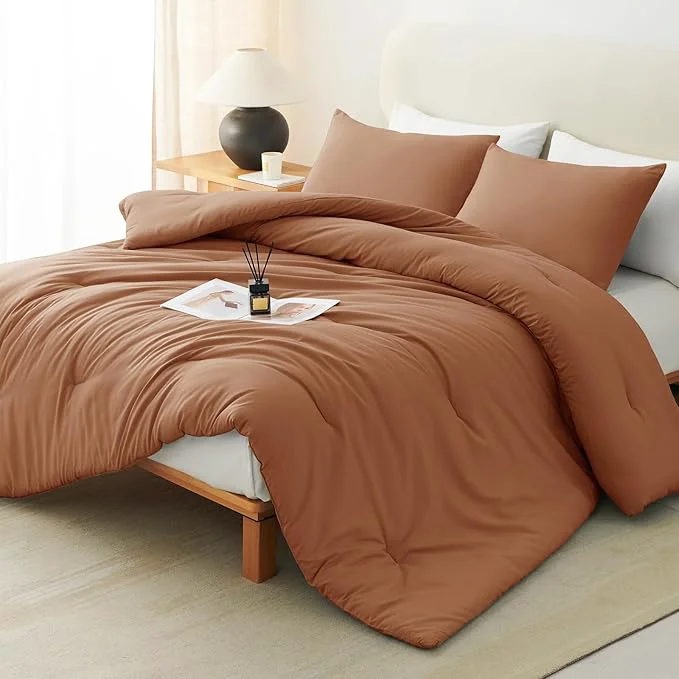 Responsible CozyLux Full Size Comforter Set Pumpkin 3 Pieces Solid Breathable Quilted Bedding Sets Fall Luxury Lightweight Soft Bed Set with Down Comforter and 2 Pillowcases for All Seasons Authentic