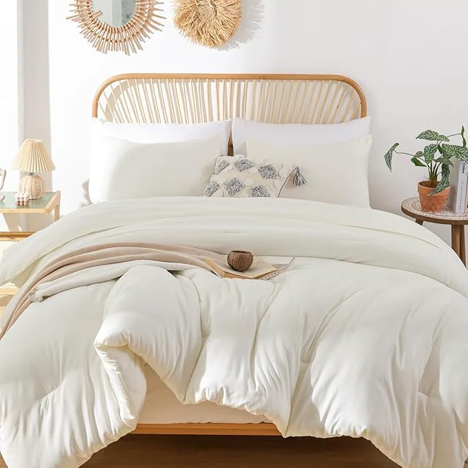 Easy-to-Use ROSGONIA Oversized King Comforter 128x120 3pcs Super King Plus 1 Ivory Comforter amp 2 Pillowcases Lightweight Oversized Bedding Set Blanket Traditional
