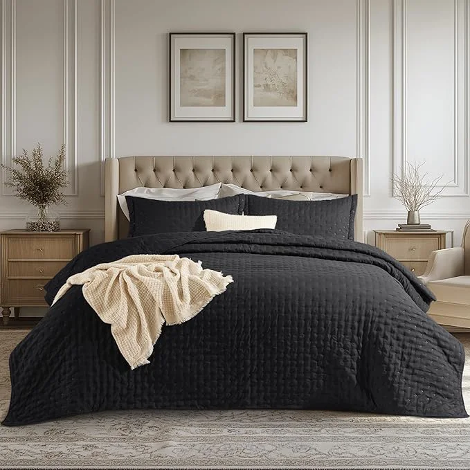 Unique Bedsure King Quilt - Black Bedspread King Size amp Lightweight Comforter Modern Coverlet with Clover Pattern Ultra Soft All-Season Bedding 106 x 96 Inches Stitch- Quilting Ultra Soft Lightweight Machine Washable Pet-Friendly Stylish