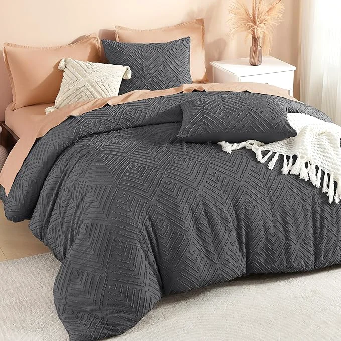 Flexible Litanika Oversized King Comforter Set Dark Grey 3 Pieces Tufted Boho Farmhouse Bedding Comforter Set Lightweight Fluffy All Season Comforter Set 120x98In Comforter amp 2 Pillowcases Clean