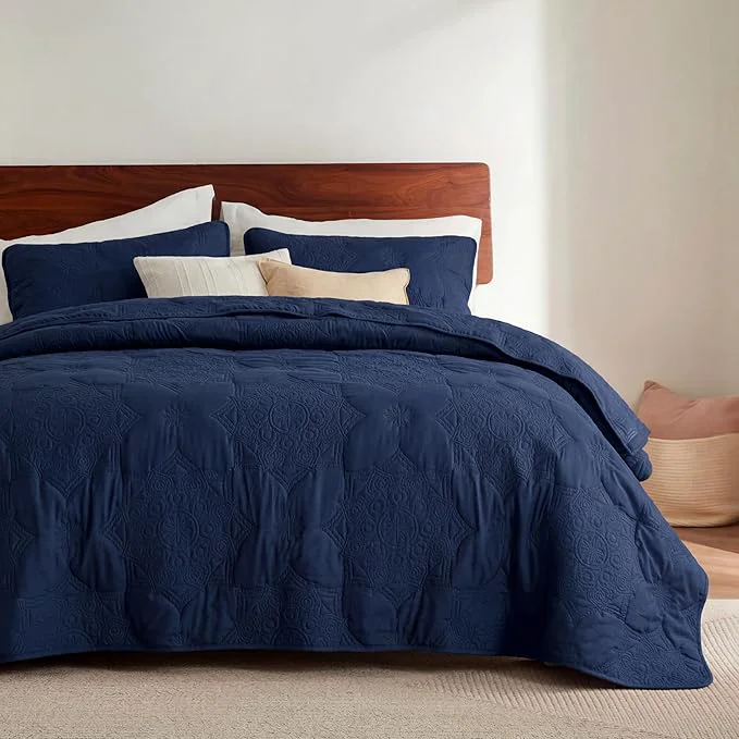 Verified Bedsure King Quilt - Navy Blue Bedspread King Size amp Lightweight Comforter Modern Coverlet with Mandala Pattern Ultra Soft All-Season Bedding 106 x 96 Inches Stitch- Quilting Ultra Soft Lightweight Machine Washable Pet-Friendly Sophisticated
