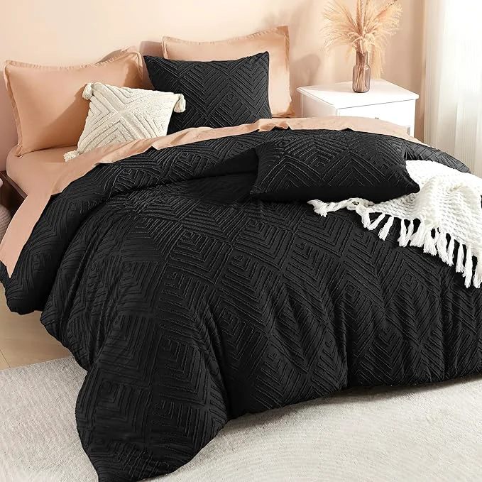 Natural Litanika Super King Comforter Black 3 Pieces Tufted Boho Farmhouse Bedding Comforter Set Lightweight Fluffy All Season Comforter Set 120x120In Comforter amp 2 Pillowcases Refined