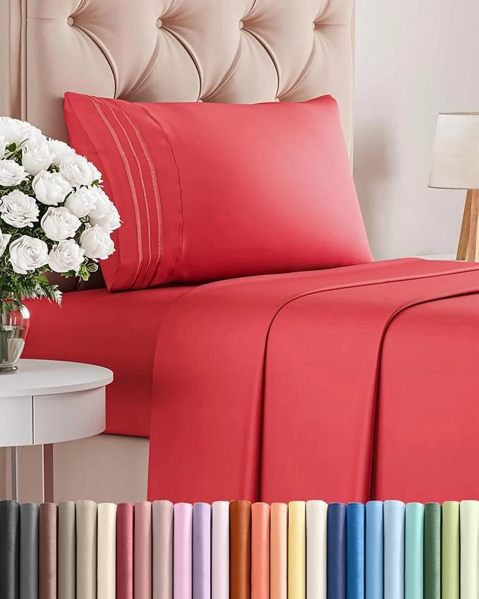 High-Quality Twin Size 3 Piece Sheet Set - Comfy Breathable amp Cooling Bed Sheets Set - Hotel Luxury Bedding for Women Men Kids Teens Boys and Girls - Deep Pockets Ultra-Soft amp Wrinkle - Oeko-Tex - Red Recyclable