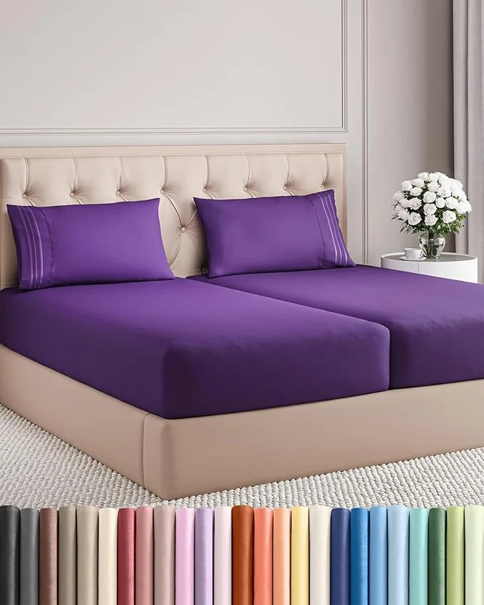 Contemporary Split King Size 5 Piece Sheet Set - Comfy Breathable amp Cooling Bed Sheets Set - Hotel Luxury Bedding for Women Men Kids Teens Boys amp Girls - Deep Pockets Soft Wrinkle - Oeko-Tex - Purple Effective