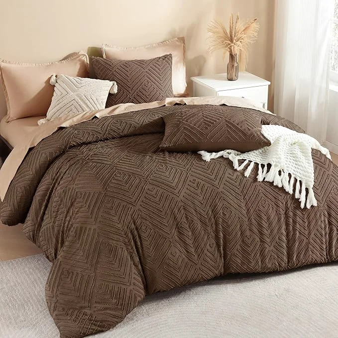 Original Litanika Brown King Size Comforter Set 3 Pieces Tufted Boho Farmhouse Bedding Comforter Sets Lightweight Fluffy Comforter Bed Set for All Season 104x90In Comforter and 2 Pillowcases Healthy