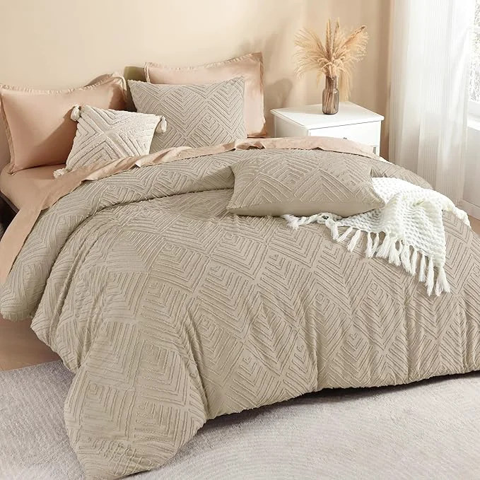 Official Litanika Wheat King Size Comforter Set 3 Pieces Tufted Boho Farmhouse Bedding Comforter Sets Lightweight Fluffy Comforter Bed Set for All Season 104x90In Comforter and 2 Pillowcases Premium