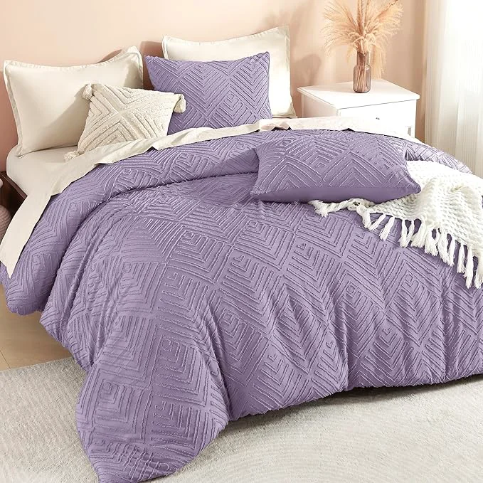 Quality Litanika Grayish Purple Queen Comforter Set 3 Pieces Tufted Boho Farmhouse Bedding Comforter Sets Lightweight Fluffy Comforter Bed Set for All Season 90x90In Comforter and 2 Pillowcases Safe