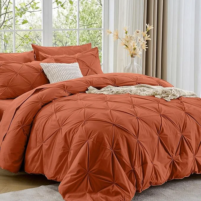Unique Sasttie Full Size Comforter Set 7-Piece Bed in a Bag Pintuck Bedding Set for All Season Includes Comforter Flat Sheet Fitted Sheet Pillowcases and Pillowshams Burnt Orange Efficient