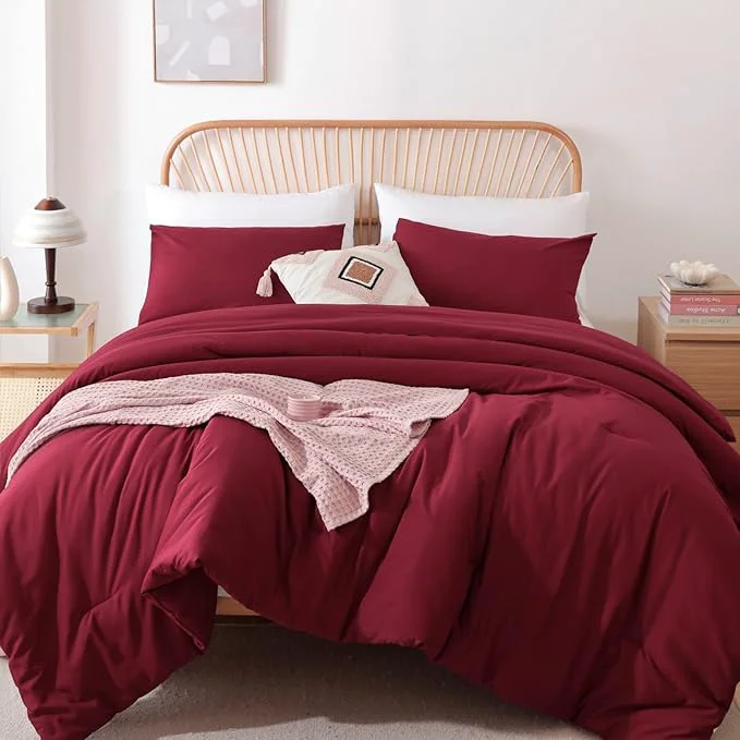 Quality ROSGONIA King Size Comforter Set Dark Red 3pcs King Comforter Set 1 Boho Red Comforter amp 2 Pillowcases All Season Lightweight Bedspread Blanket Quilt Enhanced