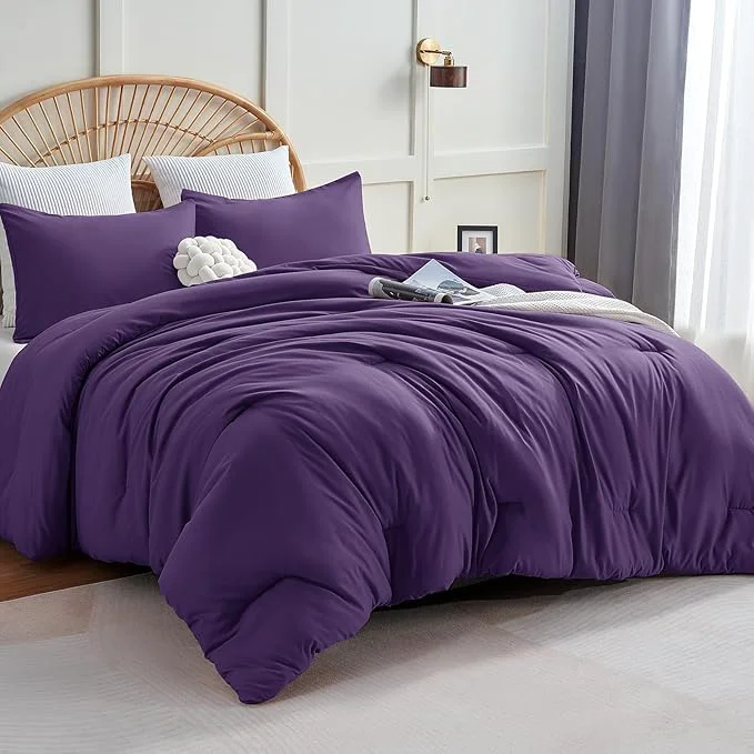 Proven CozyLux King Size Comforter Set Purple 3 Pieces Solid Comforters King Size Breathable Quilted Bedding Set Luxury Soft Lightweight Bed Set with Down Comforter and 2 Pillowcases All Season Innovative