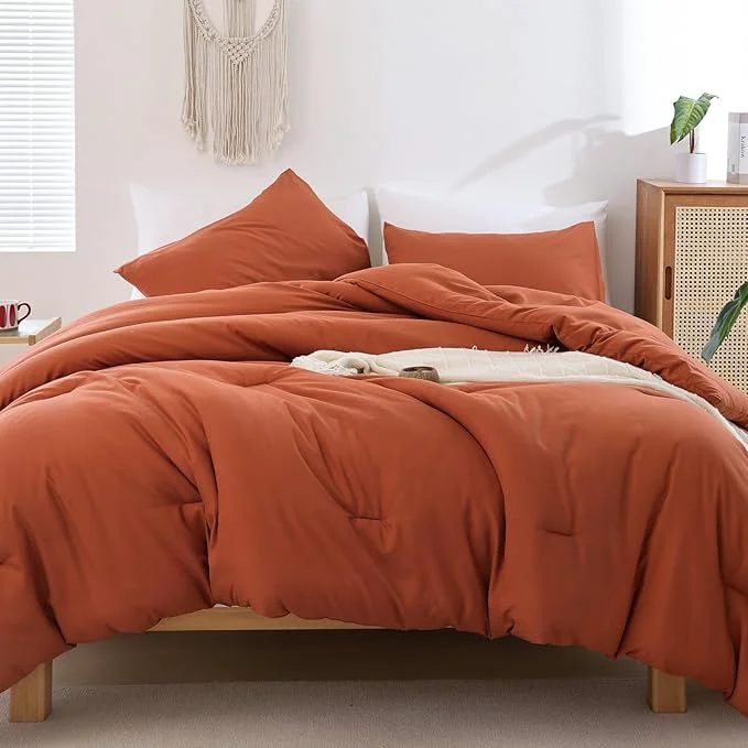 Prestigious ROSGONIA Oversized Queen Comforter Burnt Orange 3pcs 1 Terracotta Comforter amp 2 Pillowcases Lightweight Oversized Queen Comforter Sets Bedding Excellent
