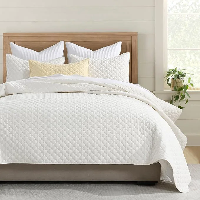 Carefully Designed HORIMOTE HOME Cream Quilt Twin Size Lightweight Quilt for Summer Ultra-Soft Microfiber Modern Style Quilted Clouds Pattern Bedspread Quit Set 2 Pieces 1 Quilt and 1 Pillow Sham Environmentally Friendly