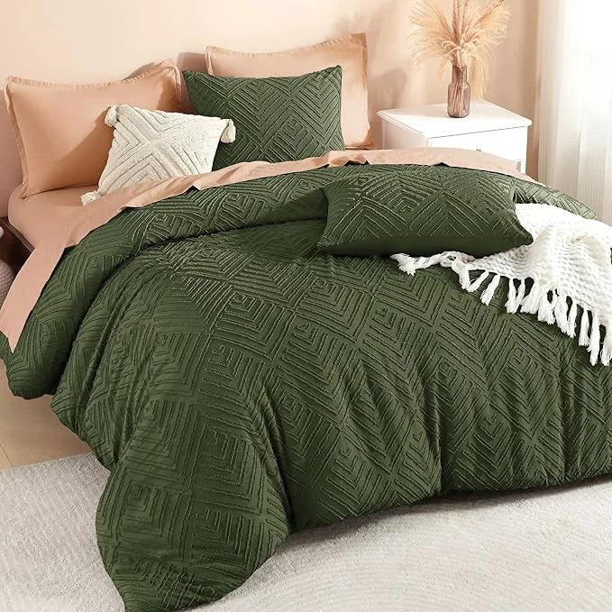 Premium Litanika Oversized Queen Comforter Olive Green 3 Pieces Tufted Boho Farmhouse Bedding Comforter Set Lightweight Fluffy All Season Comforter Set 98x98In Comforter amp 2 Pillowcases Convenient