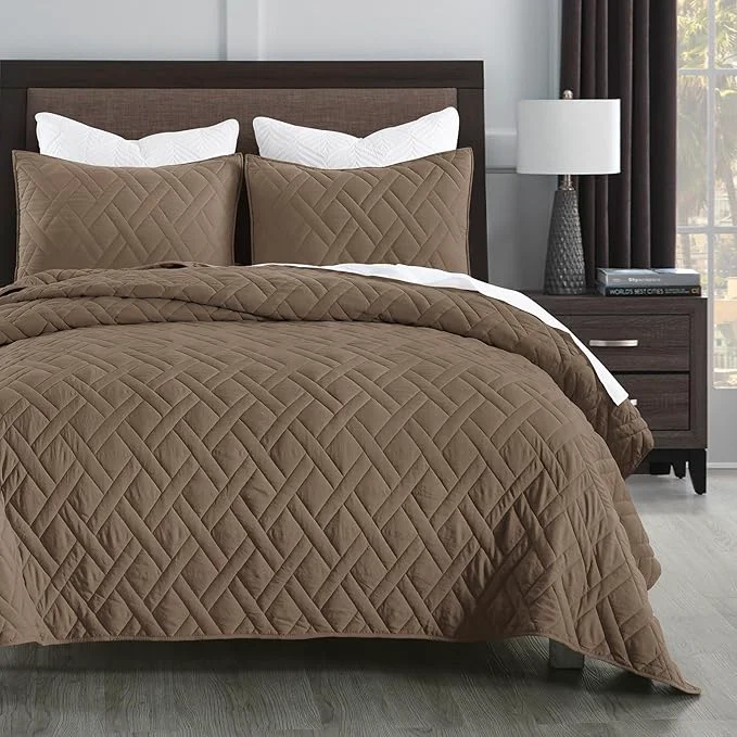 Versatile HORIMOTE HOME Quilt Set King Size Pine Bark Classic Geometric Diamond Stitched Pattern Ultra Soft Microfiber Lightweight Bedding Bedspread Coverlet for All Season with 1 Quilt 2 Pillow Shams Refined