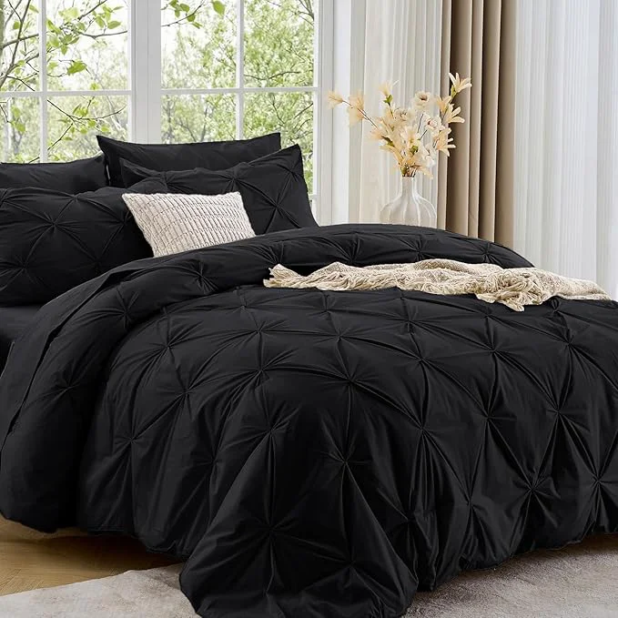 First-Class Sasttie Twin XL Comforter Set 5-Piece Bed in a Bag Pintuck Bedding Sets for All Season Includes Comforter Flat Sheet Fitted Sheet Pillowcase and Pillowsham Black Healthy