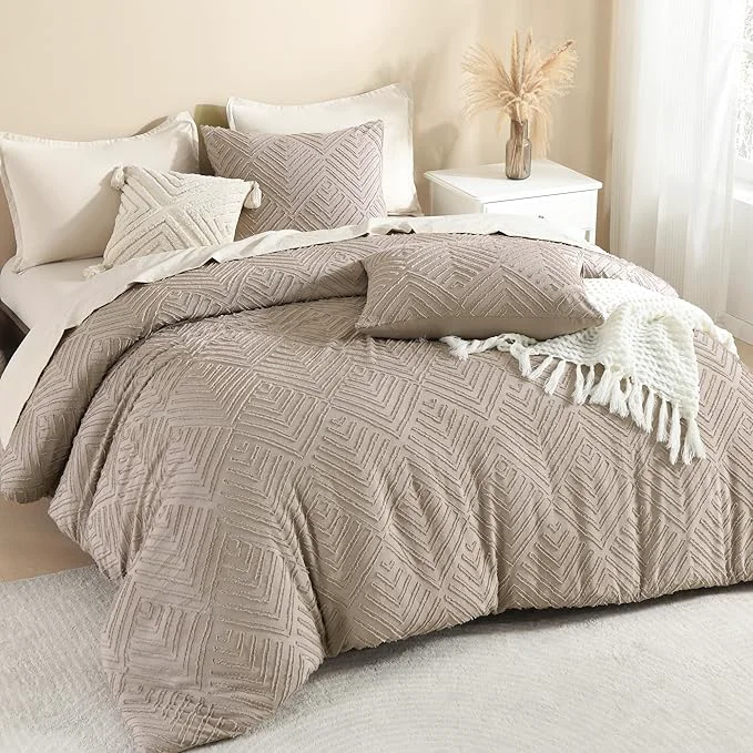 Casual Litanika Light Coffee King Size Comforter Set 3 Pieces Tufted Boho Farmhouse Bedding Comforter Sets Lightweight Fluffy Comforter Bed Set for All Season 104x90In Comforter and 2 Pillowcases Exceptional