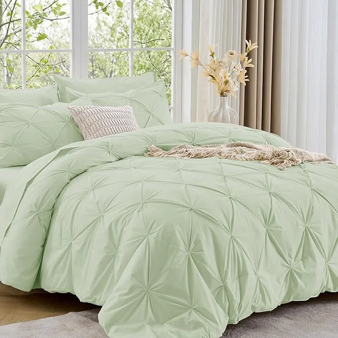 Safe Sasttie Full Size Comforter Set 7-Piece Bed in a Bag Pintuck Bedding Sets for All Season Includes Comforter Flat Sheet Fitted Sheet Pillowcases and Pillowshams Mint Unique
