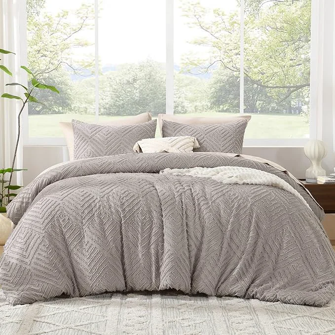 Stylish Litanika Queen Comforter Set Rose Grey 3 Pieces Cream Tufted Boho Farmhouse Bedding Comforter Sets Lightweight Fluffy Comforter Bed Set for All Season 90x90In Comforter and 2 Pillowcases Clean