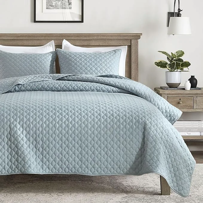 Versatile HORIMOTE HOME Quilt Twin Size Chambray Blue Lightweight Quilt for Summer Ultra-Soft Microfiber Modern Style Quilted Clouds Pattern Bedspread Quit Set 2 Pieces 1 Quilt and 1 Pillow Sham Prestigious