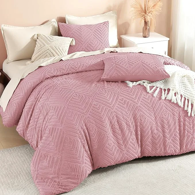 Fine Crafted Litanika Grayish Pink King Size Comforter Set 3 Pieces Tufted Boho Farmhouse Bedding Comforter Sets Lightweight Fluffy Comforter Bed Set for All Season 104x90In Comforter and 2 Pillowcases High-Grade