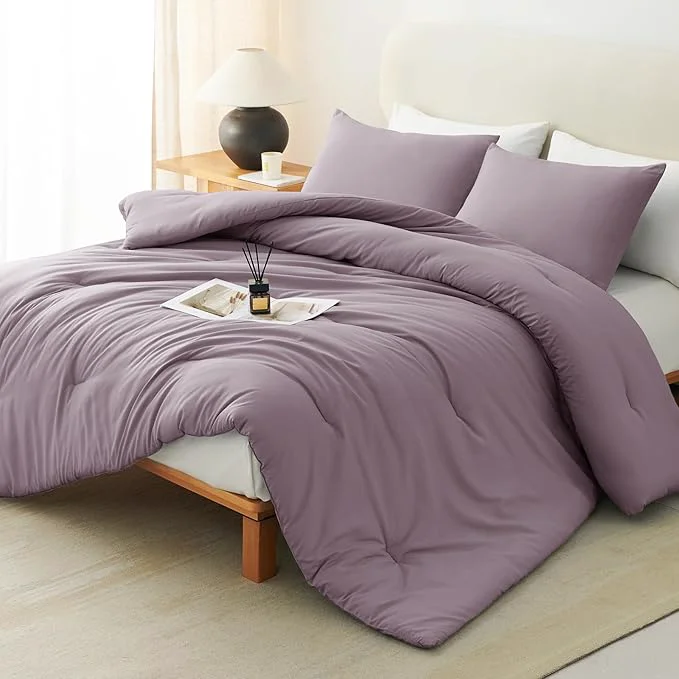 Superior CozyLux King Size Comforter Set Dusty Purple 3 Pieces Solid Comforters King Size Breathable Bedding Sets Grayish Purple Luxury Lightweight Bed Set with Down Comforter and 2 Pillowcases Unique
