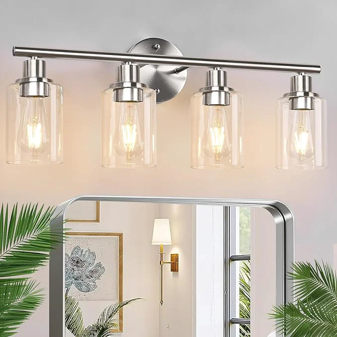 Original Design 4-Light Bathroom Light Fixtures Brushed Nickel Modern Vanity Lights Over Mirror Carefully Designed