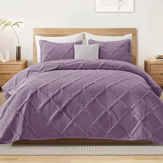 World-Class Exclusivo Mezcla Twin Size Quilt Set with Modern Striped Pattern 2 Pieces Lightweight Dusty Lavender Quilts Bedding Set Soft Bedspreads Coverlets for All Seasons Superior