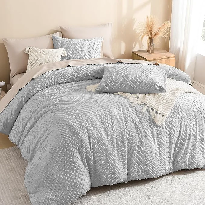Advanced Litanika Super King Comforter Light Grey 3 Pieces Tufted Boho Farmhouse Bedding Comforter Set Lightweight Fluffy All Season Comforter Set 120x120In Comforter amp 2 Pillowcases Comfortable