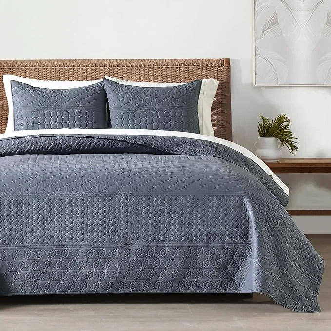 Professional HORIMOTE HOME Steel Blue King Size Quilt Set - Soft Microfiber Bedspread with 2 Shams Lightweight amp All-Season Geometric Coverlet for Cozy Bedding Minimalist