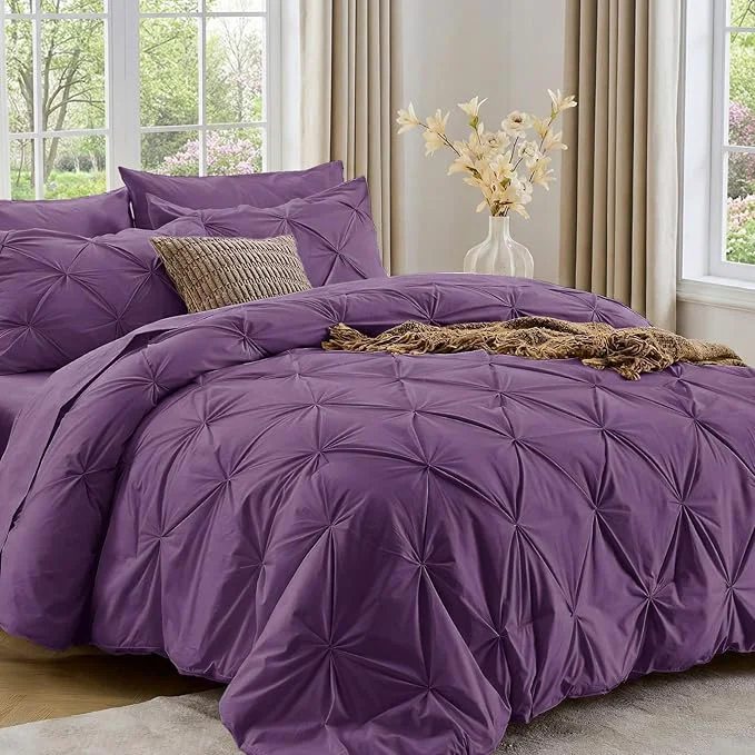 Premium Material Sasttie Twin XL Comforter Set 5-Piece Bed in a Bag Pintuck Bedding Sets for All Season Includes Comforter Flat Sheet Fitted Sheet Pillowcase and Pillowsham Grape Purple Responsible
