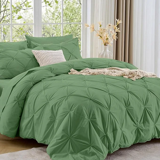 Quality Sasttie Twin Comforter Set 5-Piece Bed in a Bag Pintuck Bedding Sets for All Season Includes Comforter Flat Sheet Fitted Sheet Pillowcase and Pillowsham Green Modern