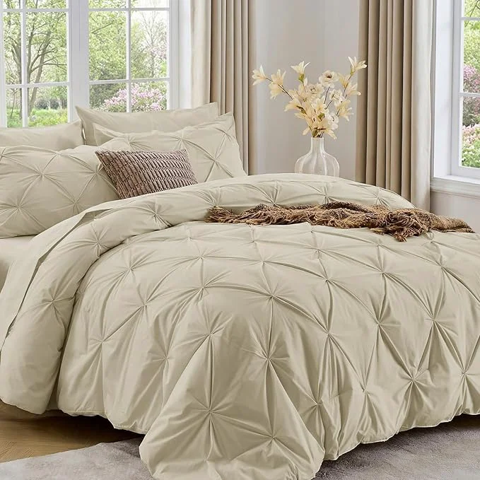 Sustainable Sasttie California King Comforter Set 7-Piece Bed in a Bag Cal King Pintuck Bedding Set for All Season Includes Comforter Flat Sheet Fitted Sheet Pillowcases and Pillowshams Linen High-Grade