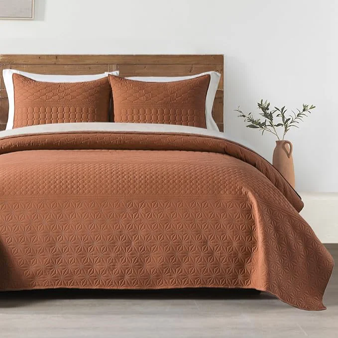 Proven HORIMOTE HOME Burnt Orange Twin Size Quilt Set - Soft Microfiber Bedspread with 1 Sham Lightweight amp All-Season Geometric Coverlet for Cozy Bedding Carefully Designed