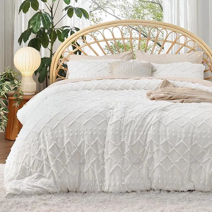 Artisan Bedsure King Comforter Set - White Comforter Boho Tufted Shabby Chic Bedding for Kids 3 Pieces Vintage Farmhouse Bed Set for All Seasons Fluffy Soft Bedding with 2 Pillow Shams Effective