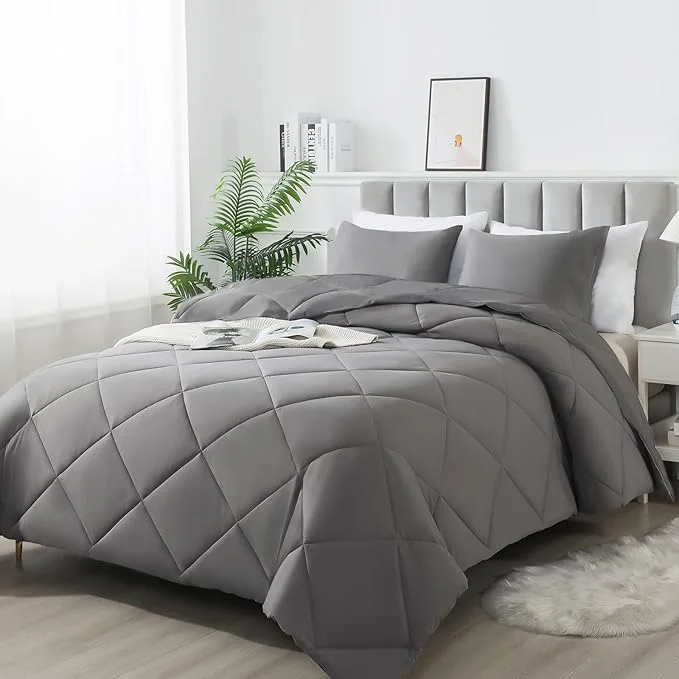 World-Class 3-Piece King Comforter Set All-Season Soft amp Hypoallergenic amp Breathable Bedding Polyester Quilted Down Comforter 1 amp Pillowcases 2 Dark Gray Refined